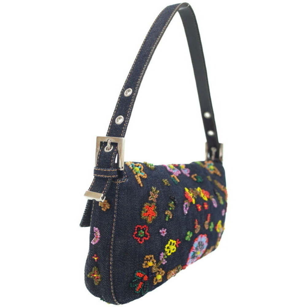 Fendi Mamma Beaded Bag Shoulder Denim Embroidered Semi Bucket